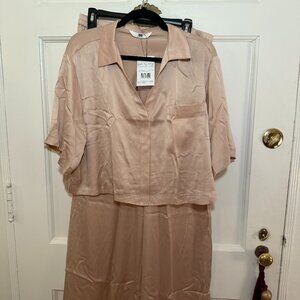 Lunya Washable Silk High Rise Pant Set, Pajamas - NWT. Size Large, Delicate Pink